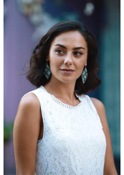 Kadın Deri Çelik Kancalı Prizma Model Küpe modelleri