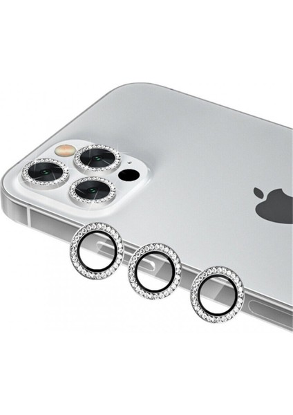 Iphone 11 Pro/ 11 Pro Max/ 12 Pro Silver Uyumlu Swarovski Taşlı Kamera Lens Koruyucu Cam