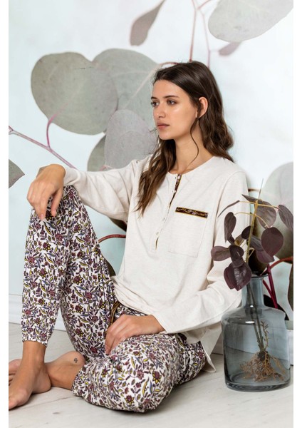 56154 Bej Pijama Takımı