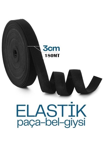 180 Metre Yassı Bel Paça Giysi Lastiği 3 cm Siyah 718884