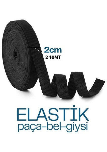 240 Metre Yassı Bel Paça Giysi Lastiği 2 cm Siyah 718883