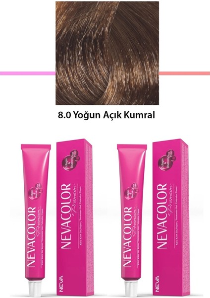 2'li Set Premium 8.0 Yoğun Açık Kumral - Kalıcı Krem Saç Boyası 2 x 50 G Tüp