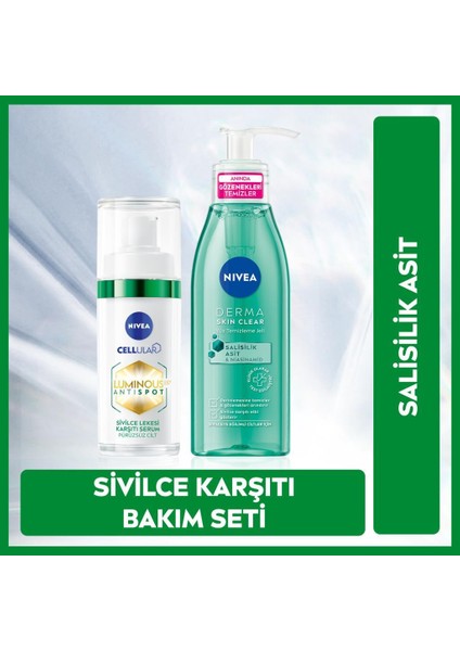 Sivilce Karşıtı LUMINOUS630 Serum ve Derma Skin Clear Temizleme Jeli, Salisilik Asit, Yağlı Cilt