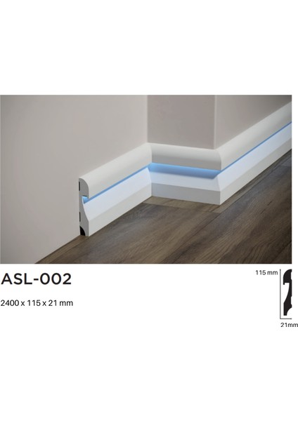 11.5 cm Polimer Beyaz Ledli Lake Süpürgelik, LED Kanallı ASL-002 ( 1 Adet Sipariş 240 Cm'dir) modelleri