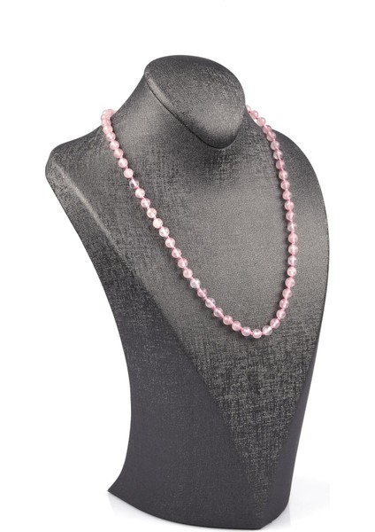 Pembe Kuvars Doğal Taş 6 mm Düğümlü Kolye