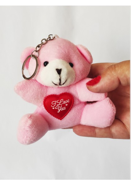 Peluş Ayıcıklı Anahtarlık - 9 cm - Pembe - Kalpli - Çanta Süsü - Sevgilier Günü Hediyesi - Oyuncak fiyatları