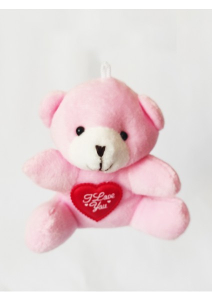 Peluş Ayıcıklı Anahtarlık - 9 cm - Pembe - Kalpli - Çanta Süsü - Sevgilier Günü Hediyesi - Oyuncak modelleri