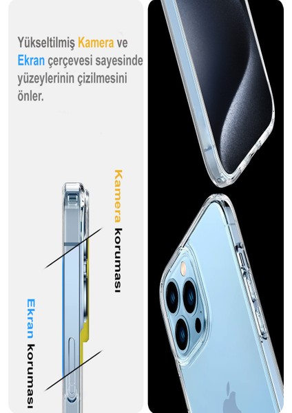 Case World Apple iPhone 15 Pro Kapak Şeffaf Süper Silikon Kılıf