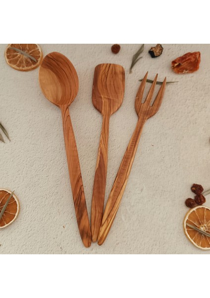 Ahşap Tahta Servis, Sunum Kaşık, Spatula, Çatal Seti - El Yapımı Zeytin Ağacı fiyatları