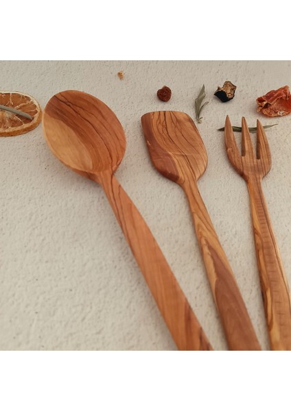 Ahşap Tahta Servis, Sunum Kaşık, Spatula, Çatal Seti - El Yapımı Zeytin Ağacı fırsatları