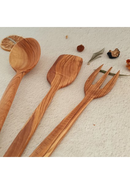 Ahşap Tahta Servis, Sunum Kaşık, Spatula, Çatal Seti - El Yapımı Zeytin Ağacı indirimleri