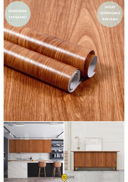 Kendinden Yapışkanlı 60×300 cm Kahve Ahşap Görünüm Mutfak Dolap Masa Kaplama Duvar Kağıdı