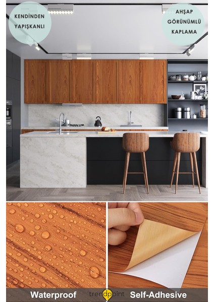 Kendinden Yapışkanlı 60×300 cm Kahve Ahşap Görünüm Mutfak Dolap Masa Kaplama Duvar Kağıdı modelleri