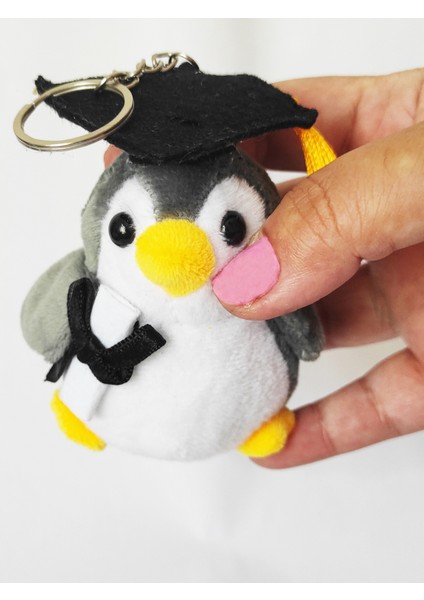 Peluş Penguenli Anahtarlık - 10 cm - Gri/beyaz - Çanta Süsü - Mezuniyet Hediyesi - Oyuncak