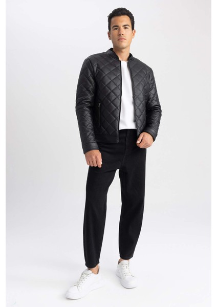 Su İtici Slim Fit Kolej Yaka Bomber Suni Deri Mont U3853AZ23WN fiyatları