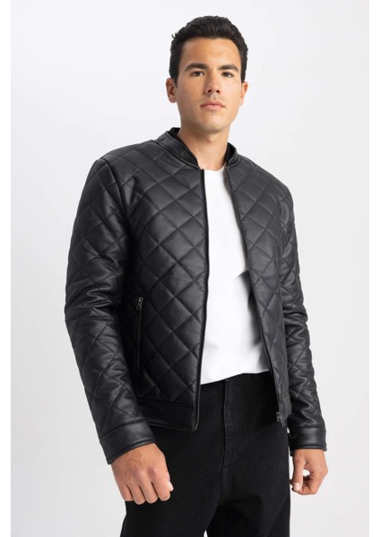 Su İtici Slim Fit Kolej Yaka Bomber Suni Deri Mont U3853AZ23WN modelleri