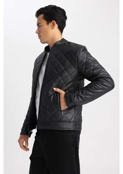 Su İtici Slim Fit Kolej Yaka Bomber Suni Deri Mont U3853AZ23WN fırsatları