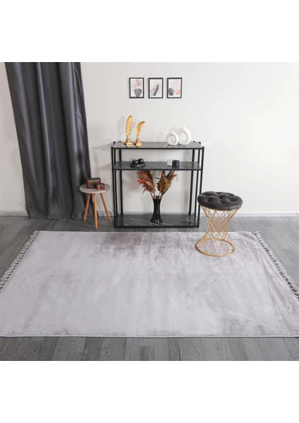 Linos Home Açık Gri Fluffy Düğüm Saçaklı Post Peluş Halı Kaymaz Taban Yumuşacık Yolluk Modern Halı