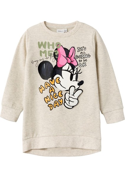 Minnie Mouse Baskılı Oversize Kız Çocuk Sweatshirt - Günlük Kullanım