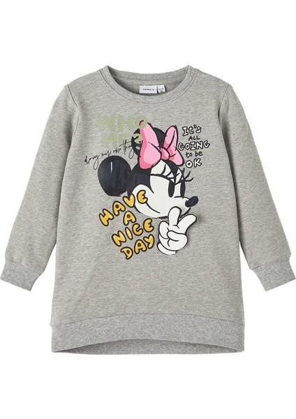 Minnie Mouse Baskılı Oversize Kız Çocuk Sweatshirt - Günlük Kullanım