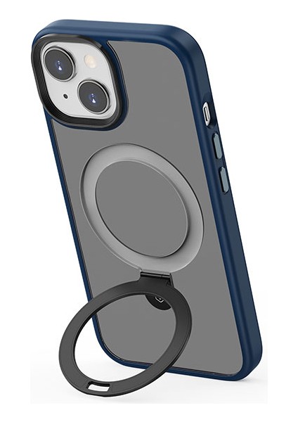 iPhone 15 Uyumlu Kılıf Wiwu ZMM-010 Magsafe Şarj Özellikli Mat Arka Yüzey Standlı Kapak Mavi