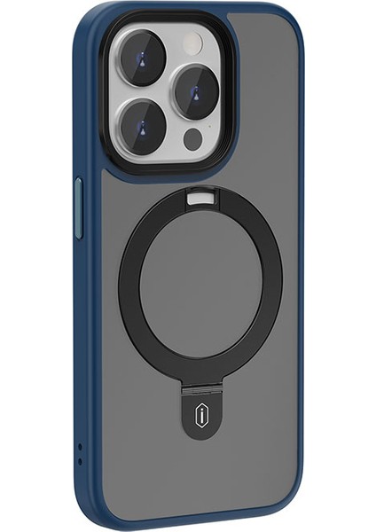 iPhone 15 Pro Max Uyumlu Kılıf Wiwu ZMM-010 Magsafe Şarj Özellikli Mat Arka Yüzey Stand Kapak Mavi