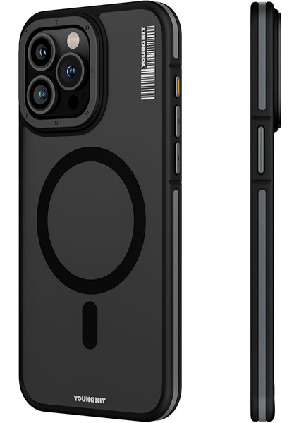 iPhone 15 Pro Uyumlu Kılıf Magsafe Şarj Özellikli Youngkit Rock Sand Serisi Kapak Siyah