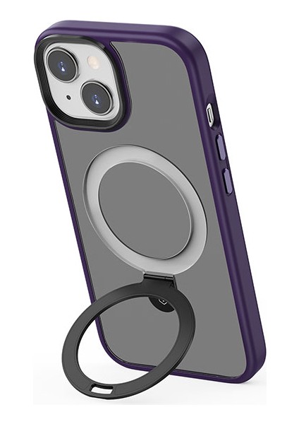 iPhone 15 Plus Uyumlu Kılıf Wiwu ZMM-010 Magsafe Şarj Özellikli Mat Arka Yüzey Standlı Kapak Mor