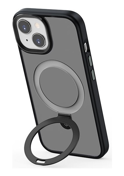 iPhone 15 Uyumlu Kılıf Wiwu ZMM-010 Magsafe Şarj Özellikli Mat Arka Yüzey Standlı Kapak Siyah