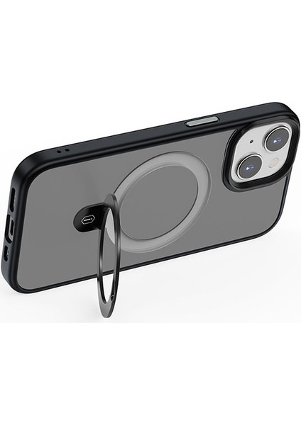 iPhone 15 Uyumlu Kılıf Wiwu ZMM-010 Magsafe Şarj Özellikli Mat Arka Yüzey Standlı Kapak Siyah