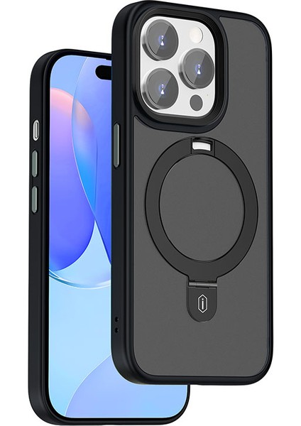 iPhone 15 Pro Max Uyumlu Kılıf Wiwu ZMM-010 Magsafe Şarj Özellikli Mat Arka Yüzey Stand Kapak Siyah fiyatları