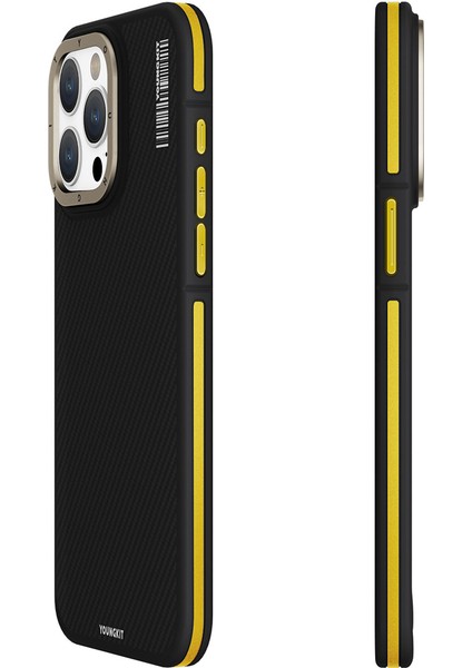 iPhone 15 Pro Max Uyumlu Kılıf Magsafe Şarj Özellikli Youngkit 600D Kevlar Kapak Sarı