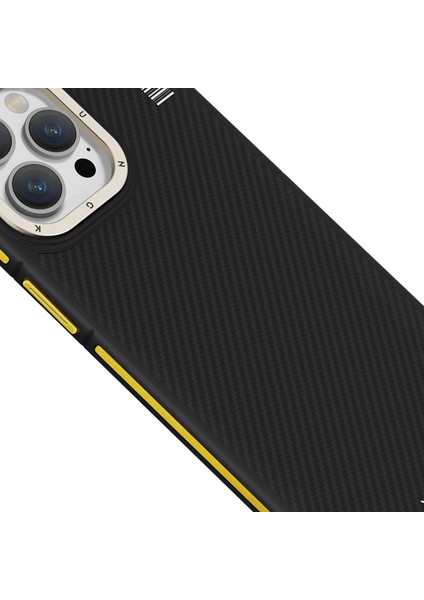 iPhone 15 Pro Max Uyumlu Kılıf Magsafe Şarj Özellikli Youngkit 600D Kevlar Kapak Sarı