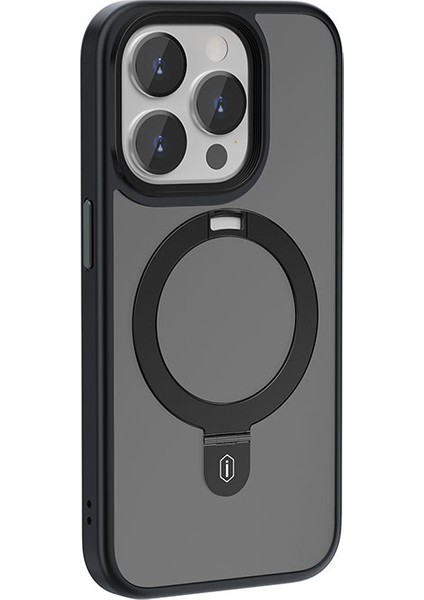 iPhone 15 Pro Uyumlu Kılıf Wiwu ZMM-010 Magsafe Şarj Özellikli Mat Arka Yüzey Standlı Kapak Siyah