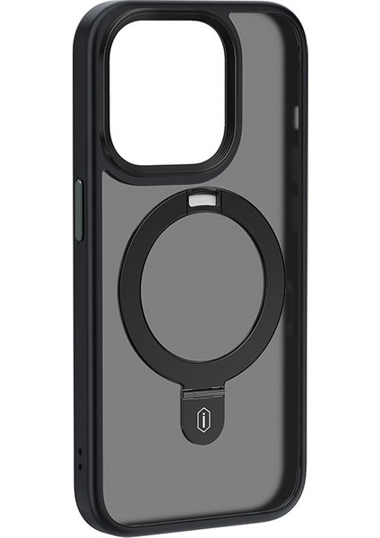 iPhone 15 Pro Uyumlu Kılıf Wiwu ZMM-010 Magsafe Şarj Özellikli Mat Arka Yüzey Standlı Kapak Siyah