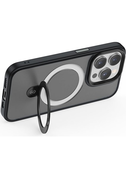 iPhone 15 Pro Uyumlu Kılıf Wiwu ZMM-010 Magsafe Şarj Özellikli Mat Arka Yüzey Standlı Kapak Siyah