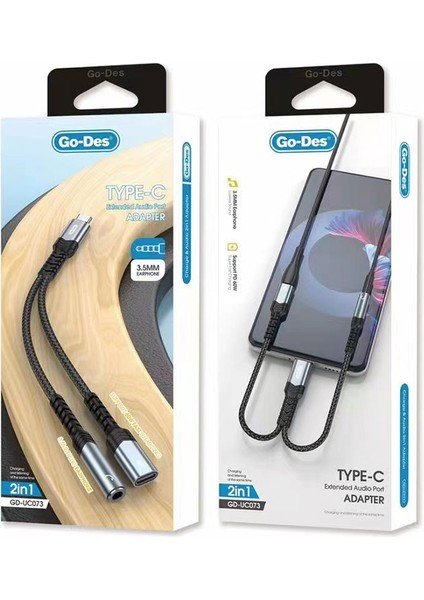 Type-C Şarj ve Ses Kablosu 2in1 Go Des GD-UC073 3.5mm Jack Destekli