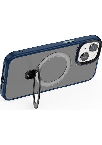 iPhone 15 Plus Uyumlu Kılıf Wiwu ZMM-010 Magsafe Şarj Özellikli Mat Arka Yüzey Standlı Kapak Mavi