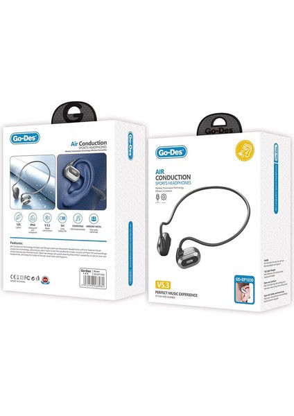 Boyun Askılı Sporcu Bluetooth Kulaklığı Hava Iletim Teknolojili Su Geçirmez 1200MAH Go Des GD-EP1030