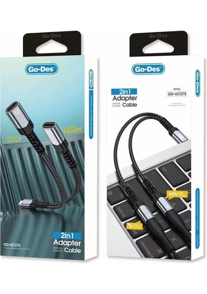 Type-C 2in1 Şarj ve Ses Kablosu Go Des GD-UC075