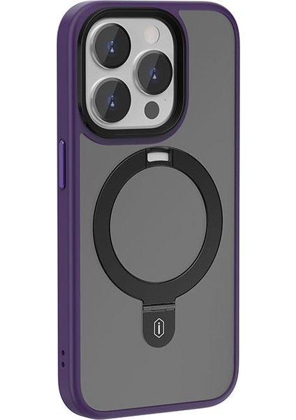 iPhone 15 Pro Uyumlu Kılıf Wiwu ZMM-010 Magsafe Şarj Özellikli Mat Arka Yüzey Standlı Kapak Mor