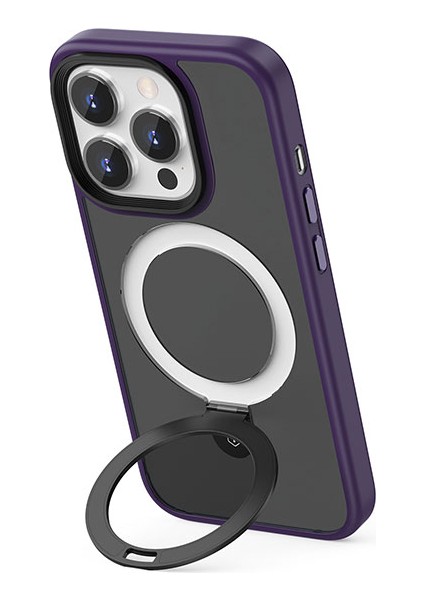 iPhone 15 Pro Max Uyumlu Kılıf Wiwu ZMM-010 Magsafe Şarj Özellikli Mat Arka Yüzey Standlı Kapak Mor