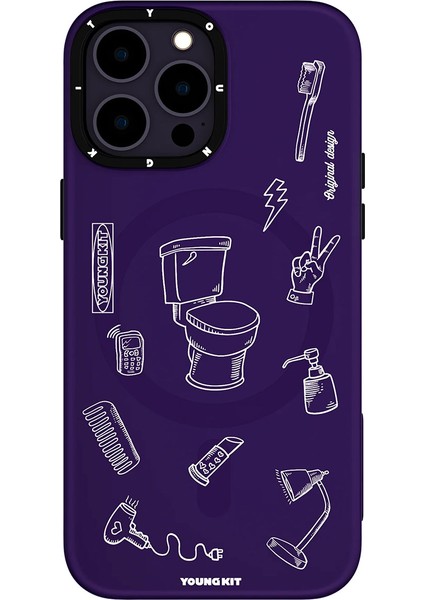 iPhone 14 Pro Max Uyumlu Kılıf Magsafe Şarj Özellikli Desenli Youngkit Plaything Serisi Kapak Mor