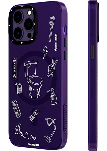 iPhone 14 Pro Max Uyumlu Kılıf Magsafe Şarj Özellikli Desenli Youngkit Plaything Serisi Kapak Mor