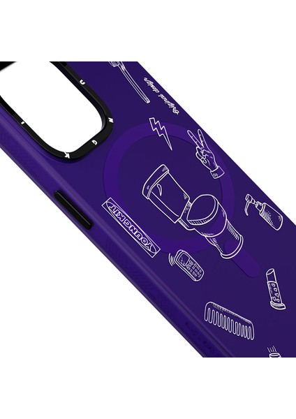 iPhone 14 Pro Max Uyumlu Kılıf Magsafe Şarj Özellikli Desenli Youngkit Plaything Serisi Kapak Mor