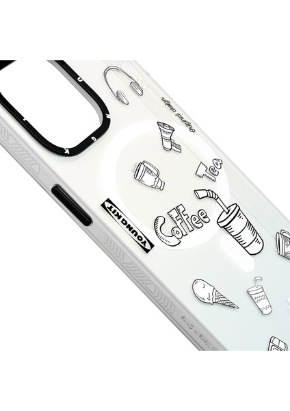 iPhone 14 Pro Max Uyumlu Kılıf Magsafe Şarj Özellikli Desenli Youngkit Plaything Serisi Kapak Beyaz modelleri