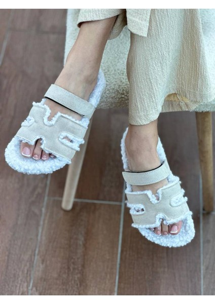 Yula Fashion Shoes Teddy Bej Tüylü Ev Terliği