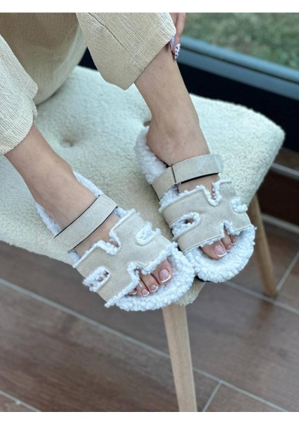 Yula Fashion Shoes Teddy Bej Tüylü Ev Terliği