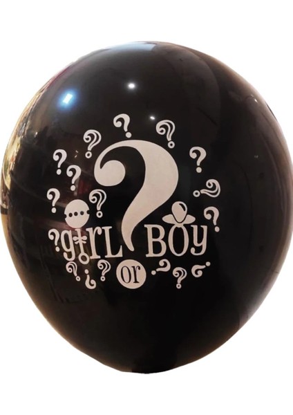 Cinsiyet Belirleme Siyah Balon, 75 cm ,jumbo Büyük Boy, Girl Boy Soru Işaretli, Mavi Pembe Toz
