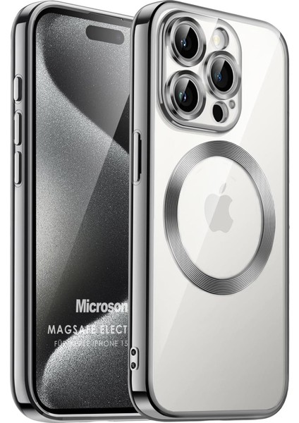 Apple iPhone 15 Pro Max Kılıf Magsafe Luxury Electroplate Koyu Gri